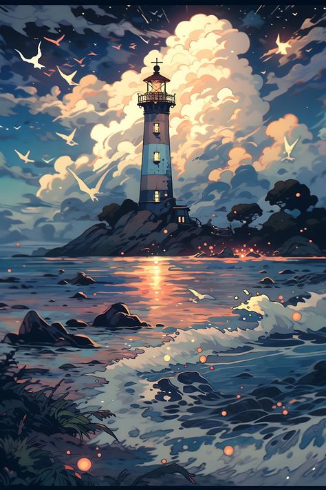 Procreate Coloring Tutorial, Procreate Coloring, Lighthouse Art, Art Gallery Wallpaper, Coloring Tutorial, Cool Wallpapers Art, Fantasy Art Landscapes, Silver Feather, Dreamy Art