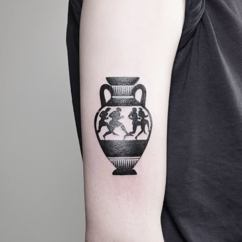 For booking  Instagram mateutsa DM Greek Pottery Tattoo, Greek Vase Tattoo, Ster Tattoo, Pottery Tattoo, Goose Tattoo, Vase Tattoo, P Tattoo, Surreal Tattoo, Torso Tattoos