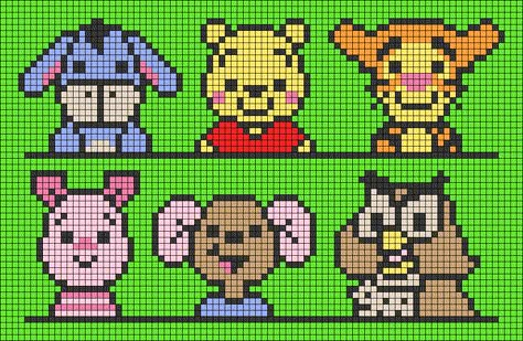 Eeyore Pixel Art, Winnie The Pooh Alpha Pattern, Winnie The Pooh Perler Bead Patterns, Disney Grid Patterns, Winnie The Pooh Cross Stitch Patterns, Pooh Pixel Art, Winnie The Pooh Pixel Art, Tigger Cross Stitch, Mini Pixel Art