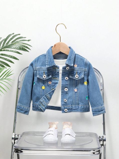 Baby Girls' Medium Washed Blue Embroidered Denim Jacket Medium Wash   Long Sleeve Denim Plain Jackets Non-Stretch  Baby Girls Clothing, size features are:Bust: ,Length: ,Sleeve Length: Plain Jacket, Breast Tape Lift, Embroidered Denim Jacket, Lingerie Accessories, Embroidered Denim, Girls Jacket, Kids Beachwear, Girls Clothing, Maternity Bag