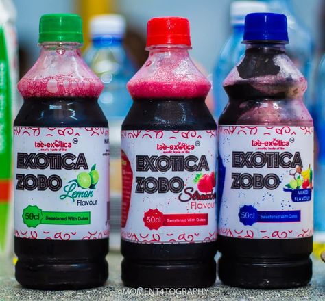 Exotica Zobo Zobo Drink Packaging, Zobo Drink, Infused Drinks, Drink Stickers, Graphic Design Flyer, Drink Labels, Fruit Infused, Powerade Bottle, Healthy Treats