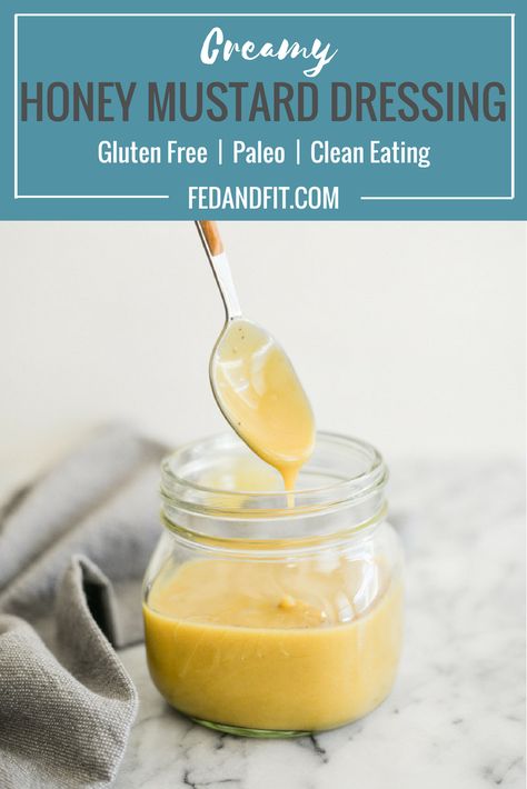 This homemade Paleo honey mustard dressing is creamy without mayo, easy to make, and only has 4 ingredients! This Paleo dressing is perfect for a salad, a dipping sauce, or a marinade. #paleo #cleaneating #glutenfree Paleo Honey Mustard Dressing, Creamy Honey Mustard Dressing, Paleo Honey Mustard, Honey Mustard Salad, Honey Mustard Salmon Recipes, Creamy Honey Mustard, Mustard Salad, Honey Mustard Salad Dressing, Mustard Salad Dressing