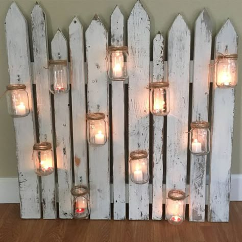 Picket Fence Decor, Picket Fence Crafts, Picket Fence Ideas, Mason Jar Tea Lights, Deco Champetre, Fence Styles, Diy Fence, Deco Nature, White Picket Fence