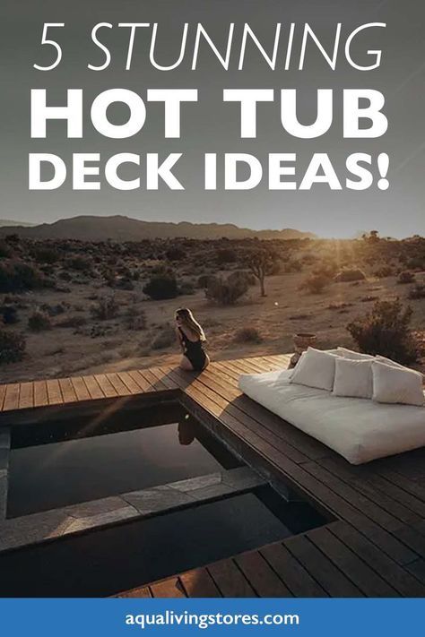 Want to make your hot tub blend seamlessly into your landscaping, ensure that it’s easy to access and create a luxurious, resort-like feel? A hot tub deck can do all that. If you’re looking for inspiration for your hot tub deck, you’re in the right place. Read on to see five beautiful hot tub deck ideas you can use to upgrade your backyard: Add some stairs. Use exotic hardwood. Use stone. Incorporate a privacy fence. Add a bench. Spa On Deck, Hot Tub With Deck, Backyard Hot Tub Ideas, Hot Tub Deck Ideas, Hot Tub Decorating, Swim Spa Deck, Inground Hot Tub, Hot Tub Deck Design, Tub Surround Ideas