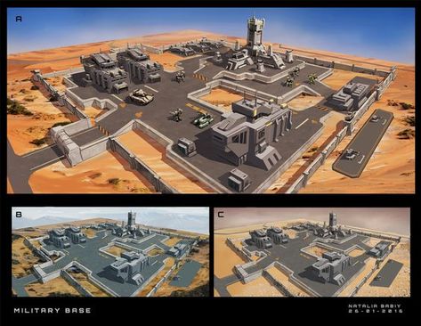 ArtStation - Military Base, Natalia Babiy Sci Fi Base, Space Western, Blue Robot, Military Bunkers, Sci Fi Building, Sci Fi Architecture, Sci Fi Games, Base Building, Sci Fi City