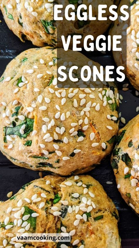 Eggless Scones Recipes, Veggie Scones, Eggless Breakfast Ideas, Eggless Scones, Veg Breakfast Recipes, Baked Oatmeal Recipes Healthy, Eggless Breakfast, Savory Bread Recipe, Vegan Scones