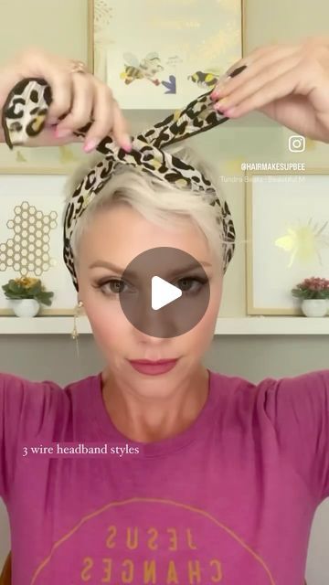 Melissa Smith - Over 40 Hair & Selfcare on Instagram: "3 wire headband styles for your pixie 🧚  Comment Iinks for this pack of headbands to be sent to you.  I love these for the beach, lazy hair days, shampoo skip days and to accessorize an outfit. 🤍🐝" Headbands On Short Hair Pixie Haircuts, Head Bands For Thick Hair, Headband And Short Hair, Pixie With Headband Short, Headbands In Short Hair, Headbands For Pixie Haircut, Head Scarf Tying For Short Hair, Wire Headband Hairstyles, Headband Pixie Hairstyles