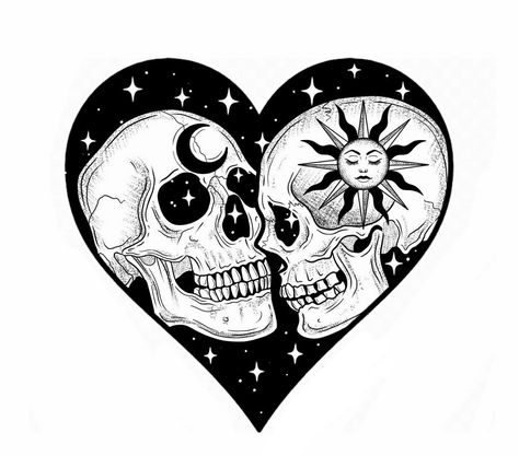 Skulls In Heart Tattoo, Calaveras Aesthetic, Skull Heart Tattoo, Twin Flame Tattoo, Small Skull Tattoo, Tekken Wallpaper, Skeleton Artwork, Heart Skull, Tattoo Outline Drawing