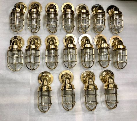 Brass American Wall Sconce Light Fixture Nautical Style 18 Piece Light Fixtures Vintage, Nautical Light Fixtures, Brass Wall Lights, Nautical Light, Nautical Lighting, Bulkhead Light, American Antiques, Nautical Style, Brass Wall