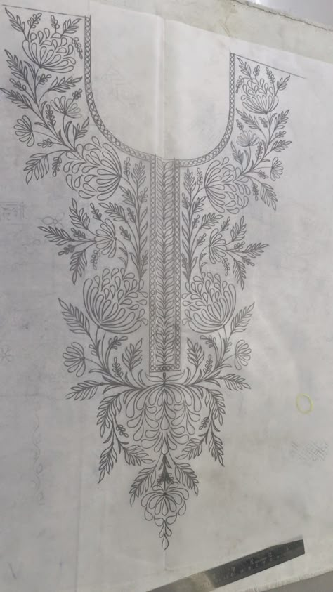 Neckline Khakha Designs, Khakha Designs Embroidery Patterns, Neck Hand Embroidery Design, Khaka Designs Embroidery, Yoke Embroidery Design, Khakha Designs, Khaka Designs, Floral Machine Embroidery Designs, Hand Beaded Embroidery