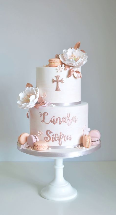 Rose Gold Confirmation Decor, Christianing Cakes Girl, Babtisim Cake Girl, Bautizo Cake, Boy Communion Cake, Baptism Reception, Decoration Communion, Comunion Cake