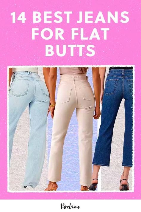 Best Pants For Flat Bottoms, Jeans That Make Your But Look Good, Flat Buttocks Outfits, Jeans For Flat Butts, Bum Outfit, Jeans For Your Body Type, Shrink Jeans, Denim Short Outfits, Kitty Birthday Theme