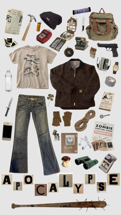 Dystopian Aesthetic Clothes, Survival Aesthetic, Winter Grunge Outfits, Apocalypse Clothing, Zombie Apocalypse Outfit, Zombie Clothes, Dystopian Aesthetic, Apocalyptic Clothing, Hogwarts Outfits