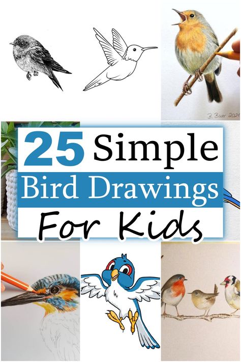 If you're looking for inspiration for your next bird-related art project, check out this collection of 25 bird drawing ideas in various styles and media. Draw A Bird Easy, Bird Drawing Ideas, Bird Art Drawing, Easy Bird Drawing, Chicken Pics, Bird Drawing For Kids, Simple Bird Drawing, Draw Bird, Paint Birds