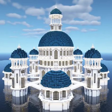 ADIB | Minecraft Builder on Instagram: “🌊"RISEN FROM THE OCEAN"🌊 Made by @diamondofnetherite . . . . . . . . . . . . . . . . . . . #minecraftmeme #minecraftedit #creative…” Minecraft Temple Blueprints, Minecraft Ocean Castle, Minecraft Temple Build, Megabase Minecraft, Minecraft Temple Ideas, Minecraft Megabase, Minecraft Fantasy Castle, Minecraft Fantasy Builds, Temple Minecraft