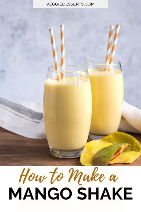 You’ll love this easy Mango Shake recipe. It's a refreshing drink that combines juicy fresh or frozen mangos, ice and creamy milk into a delicious treat. It's the perfect milkshake to make for breakfast, dessert or a snack. Mango Shake Recipe, Vegetable Desserts, Veggie Desserts, Mango Shake, Mango Milkshake, Vegetarian Kids, Vegetable Cake, Vegetarian Meals For Kids, Vegan Party Food