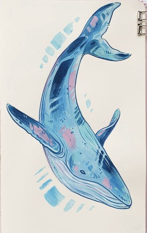 Whale Colored Pencil, Whale Wall Painting, Orca Watercolor Painting, Mythical Sea Creatures Drawing, Water Animal Drawing, Gouache Whale, Orca Whale Drawing, Ocean Life Drawings, Aquatic Animals Drawing