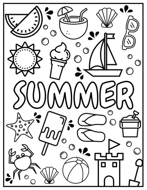 Summer Coloring Sheets Aesthetic, Summer For Kids Activities, Sheets For Coloring, Summer Themed Coloring Pages, Summer Time Coloring Pages, Free Summer Coloring Sheets, School Age Coloring Pages, Summer Vacation Activities For Kids, Summer Vacation Ideas For Kids