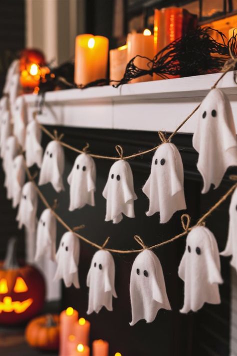 25 DIY Ghost Decoration [Within Budget] Diy Cute Ghost Decoration, Diy Ghost Decoration Hanging, Diy Ghost Banner, Ghost Decorations For Halloween, Fabric Ghost Garland, Diy Ghost Decoration, Mason Jar Terrarium, Halloween Hanging Ghost, Cheesecloth Ghost