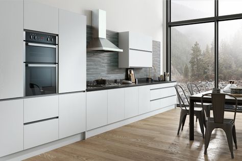 Mather / Legno White Grey Kitchen World, Gloss Kitchen, Contemporary Kitchens, Cosy Kitchen, Kitchens And Bedrooms, Kitchen Worktop, Kitchen Doors, Kitchen Fittings, Minimalist Kitchen