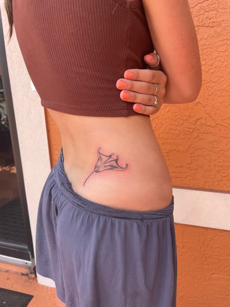 Jurassic Park Inspired Tattoo, Ocean Tattoos Linework, Hawaiian Inspired Tattoos For Women, Big Stingray Tattoo, Inner Heel Tattoo, Marine Bio Tattoo, Spine Fine Line Tattoos For Women, Ovean Tattoos, Tiny Stingray Tattoo