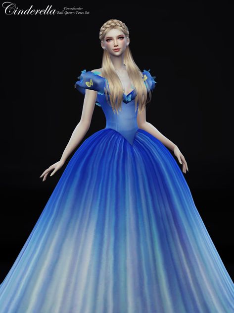 sims 4 cc // custom content pose pack // Flower Chamber — Cinderella (Ball Grown) Poses Set Sims Princess Dress, Sims4 Cc Prom Dresses, Cinderella Dress Sims 4, Sims Disney Cc, Sims 4 Cc Quinceanera Dress, Sims4 Princess Cc, Sims 4 Disney Princess Cc Cinderella, Sims4 Cc Princess Dress, Sims 4 Cc Clothes Princess