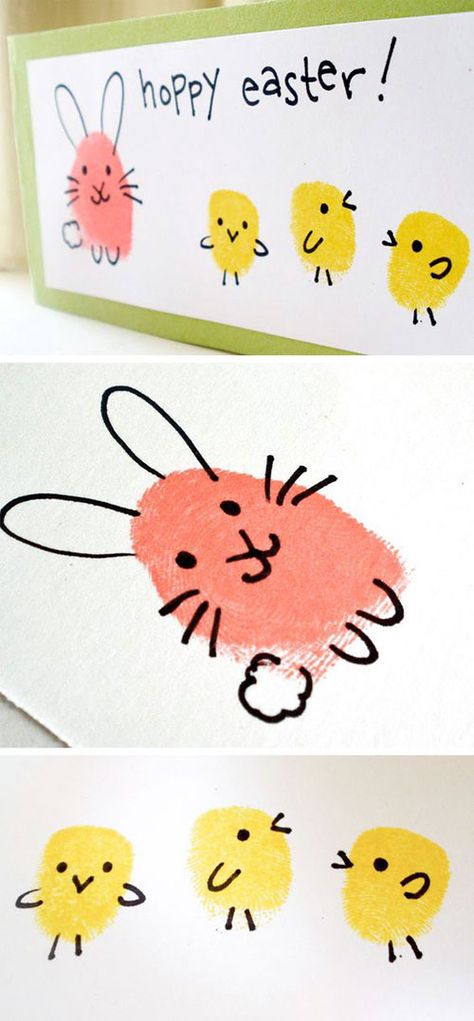 40+ Simple Easter Crafts for Kids - Easter Bunny and Chick Fingerprint Craft Påskeaktiviteter For Barn, Cute Chicks, Fingerprint Crafts, Easter Crafts For Toddlers, Easter Arts And Crafts, Fun Easter Crafts, Easter Preschool, Crafts Easter, Easy Easter Crafts