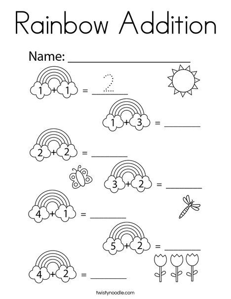 Rainbow Addition Coloring Page - Twisty Noodle Rainbow Unit Kindergarten, Colors Of The Rainbow Preschool, Rainbow Worksheet Preschool, Rainbow Preschool, Substitute Teacher Tips, Rainbow Words, Rainbow Activities, Coloring Pages Nature, Twisty Noodle