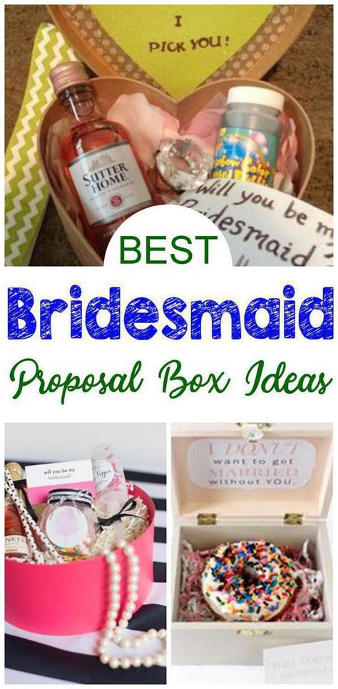 Bridesmaid Proposal Box! Fun & creative bridesmaid proposal box ideas that any future maid of honor or bridesmaid will love. Cheap & affordable DIY ideas & more. Start your wedding off right with these fun gift ideas. Number 1 is my favorite :) Bridesmaid Proposal Box Ideas Diy, Maid Of Honor Proposal Box Diy, Creative Ways To Ask Bridesmaids, Ask Bridesmaids To Be In Wedding, Bridesmaid Proposal Box Ideas, Proposal Box Ideas, Diy Bridesmaid Proposal, Ways To Ask Bridesmaids, Bridesmaid Proposal Diy