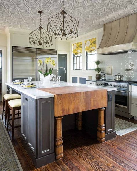 Antique Butcher Block, Butcher Block Kitchen Island, Butcher Block Island Kitchen, Butcher Block Island, Butcher Block Kitchen, Tudor Revival, Greensboro North Carolina, Farmhouse Kitchen Island, Kitchen Island Design