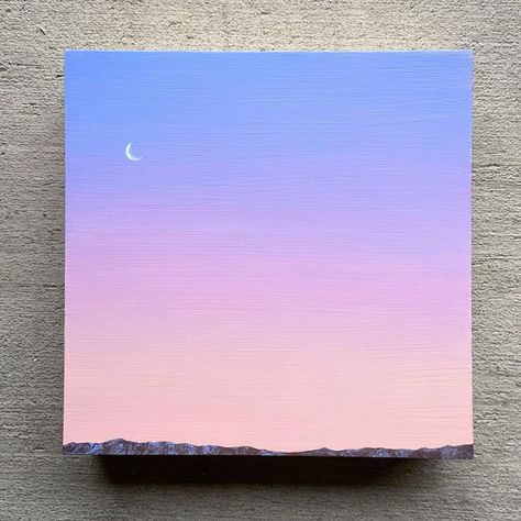 Small Canvas Sky Painting, Cotton Candy Skies Painting, Cotton Candy Sky Painting, Easy Sky Paintings For Beginners, Easy Sunset Canvas Painting, Sky Mini Painting, Simple Sunset Painting, Dino Painting, Cute Easy Paintings