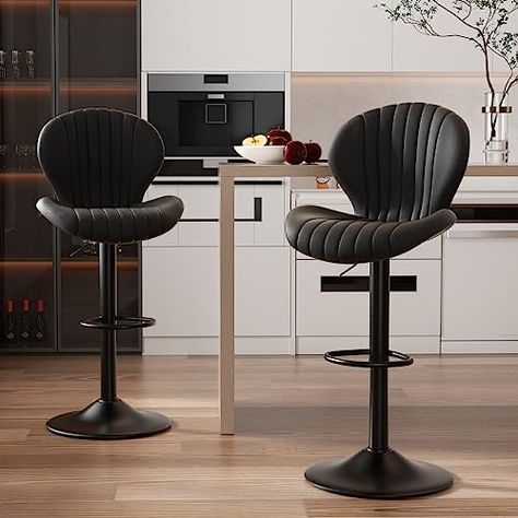 Dark Dining Room, Leather Kitchen, Stool Height, Black Dining Room, Bar Height Stools, Adjustable Bar Stools, Bar Kitchen, Bar Chair, Modern Bar Stools