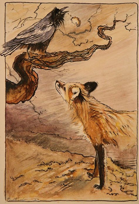 100 Paintings Raven & Fox 50 by Susie Gordon Watercolor / Ink ~ 7 x 5 Foxes Aesthetic, Fox And Raven, Fox Reference, Fox And Crow, Fox Symbolism, Fox Aesthetic, Fox Sketch, Fox Watercolor, Raven And Wolf