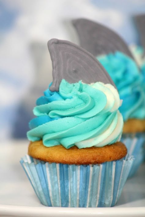 How to Make Shark Week inspired Easy DIY Shark Cupcakes! The perfect cupcake to celebrate Shark Week, Under the sea Ocean kids birthday party, Kids Birthday Party | Kids Birthday Party Ideas |Boy Birthday Party Ideas | Boy Birthday Party |Girl Birthday Party #kidsbirthdayparty #kidsbirthdaypartyideas #boybirthdaypartyideas #boybirthdayparty #girlbirthdayparty Shark Fin Cupcakes, Shark Cupcakes, Shark Birthday Cakes, Teenager Party, Summer Cupcakes, Ocean Birthday Party, Shark Themed Birthday Party, Funny Shark, Shark Cake