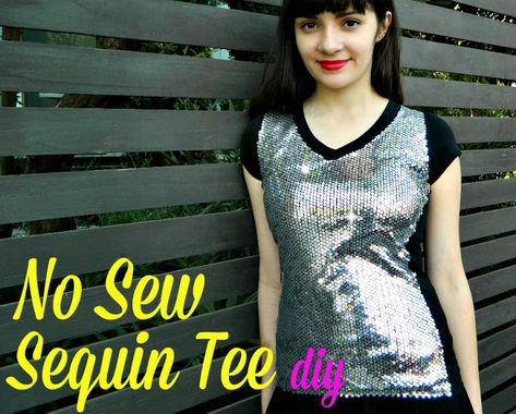 Mark Montano: No Sew Sequin Tee DIY Diy Sequin Top, Wearable Crafts, Hard Crafts, Mom Crafts, Diy Fashion Trends, Sequin Tee, Repurposed Clothing, Sequin Shirt, Diy Trends