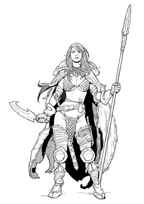 Red Sonja Art, Frank Cho Art, Inking Practice, Armor Drawing, Frank Cho, Illustration Board, Black And White Comics, White Artwork, Red Sonja