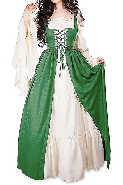 Middle Ages Dress, Halloween Gown, Masquerade Party Dresses, Irish Costumes, Gaun Abad Pertengahan, Long Sleeve Boho Dress, Princess Cosplay, Gown Plus Size, Flare Long Sleeve