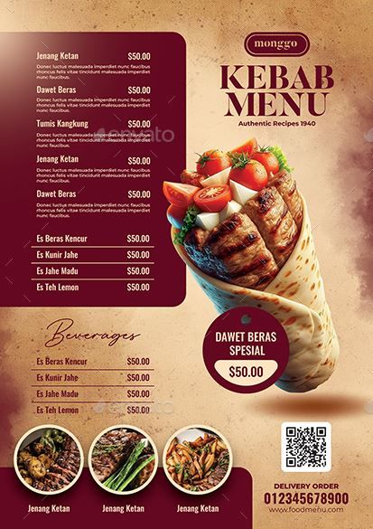 Kebab Food Menu Street Food Business, Sandwich Packaging, Brochure Food, Menu Card Design, Crispy French Fries, Food Menu Template, Fast Food Menu, Food Menu Design, Seni Dan Kraf