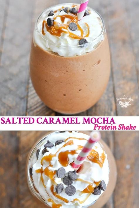 Starbucks Salted Caramel Mocha, Mocha Protein Shake, Light Foods, Healthy Protein Smoothies, Smoothie Recipes With Yogurt, Salted Caramel Mocha, Coffee Protein Shake, Protein Shake Smoothie, Protein Smoothies