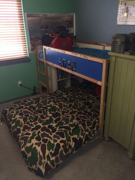 Ikea Kura Full + Twin Bunk With Kallax Cubby - All Ikea Kura Full Bed Under, Ikea Kura With Full Bed Under, Kura Bed With Full Bed Under, Kura Full Bed Hack, Ikea Bedrooms, Siblings Room, Kura Bed Hack, Ikea Bunk Bed, Ikea Kura Hack