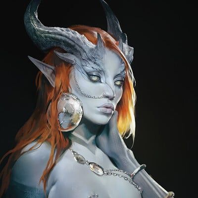 ArtStation - VTMB Fan art, Vetarmora Tiefling Makeup, Tiefling Bg3, Dnd Succubus, Tiefling Blue, Bg3 Tiefling, Tiefling Horns, Blue Tiefling, Dnd Tiefling, Dragon Makeup