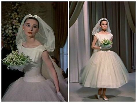 Audrey Hepburn Funny Face Wedding Dress, Audrey Hepburn Veil, 50s Wedding Dress Short, Funny Face Wedding Dress, Funny Face Audrey Hepburn, Funny Face Audrey, Audrey Hepburn Wedding Dress, Celeb Wedding, Audrey Hepburn Wedding