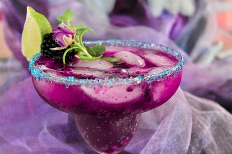 Witch's Potion Margarita | A Fun Purple Halloween Drink Silver Tequila Drinks, Easy Margarita Recipe, Purple Potion, Berry Cocktail, Halloween Party Drinks, Traditional Margarita, Easy Margarita, Halloween Drinks Alcohol, Craft Soda