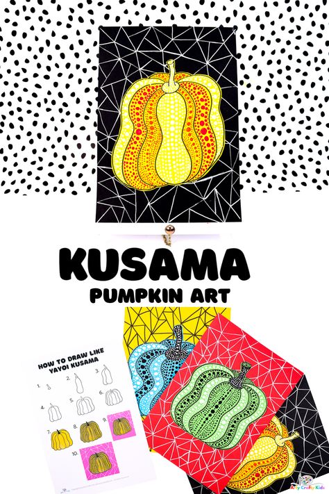 Pumpkin Art Project, Realistic Paper Flowers, Snowflake Making, Thanksgiving Art Projects, Arte Pop Up, Exploration Art, Yayoi Kusama Pumpkin, Pumpkin Drawing, Fall Art Projects