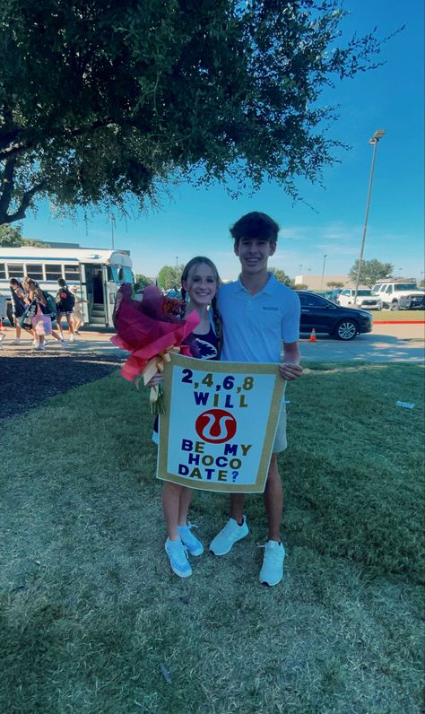 Homecoming Proposal Ideas Lululemon, Promposal Ideas Lululemon, Lululemon Homecoming Proposal, Homecoming Date Proposals, Cheerleading Promposal, Lululemon Promposal, Lululemon Hoco Proposal, Homecoming Yes Answers, Hoco Promposal