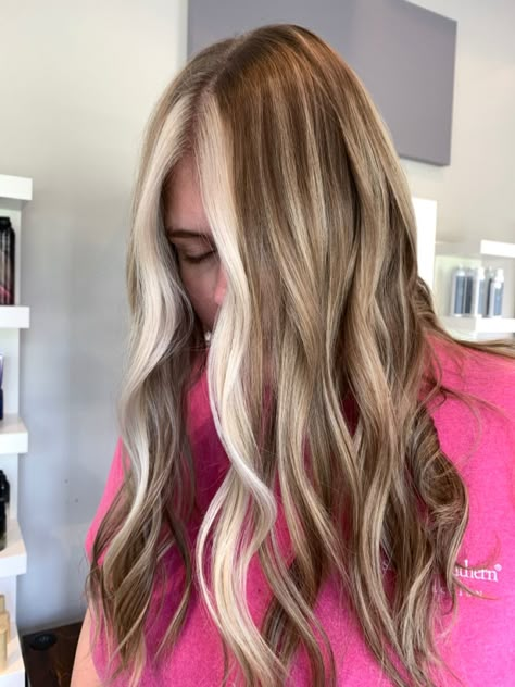 Hair Inspo Color Money Pieces, Lowlights For Brunettes Money Piece, Blonde Highlights With Money Pieces On Brown Hair, High And Low Lights With Money Piece, Different Types Of Money Pieces, Money Prices With Highlights, Brown Hair Thick Money Piece, Brunette Blond Money Piece, Highlights W Money Piece