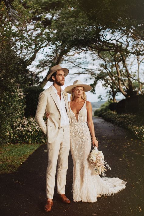 KELLY Groom Wedding Attire, Byron Bay Weddings, Tulle Wedding Gown, Bridal Hat, V Neck Wedding Dress, Bohemian Wedding Dress, Wedding Gowns Lace, Groom Attire, Groom Style