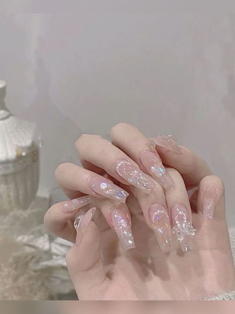 50+ Trending Summer Nails Design Inspo | Summer Nails 2023 | Kawaii nails Fairy Prom Nails, Douyin Nails With Charms, Sparkly Korean Nails, Xiaohongshu Nails White, Chinese Almond Nails, Jelly Nail Art Designs, Nail Designs Douyin, Silver Douyin Nails, White Chinese Nails