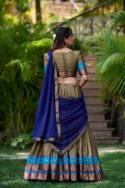 Brown Half Saree, Zip Stitching, Lehenga Stitched, Dusky Skin, Cotton Lehenga, Lehenga Fabric, Stitched Lehenga, Work Lehenga, Georgette Dupatta