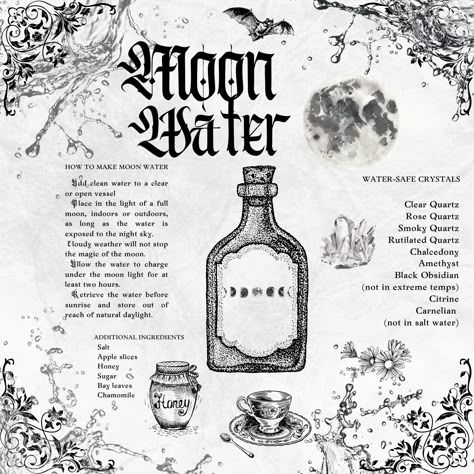 First Quarter Moon Water, Types Of Witch Waters, Moon Water Crystals, Types Of Moon Water, Blue Moon Water Uses, Moon Water Label, Super Moon Water, How To Store Moon Water, Types Of Water Witchcraft